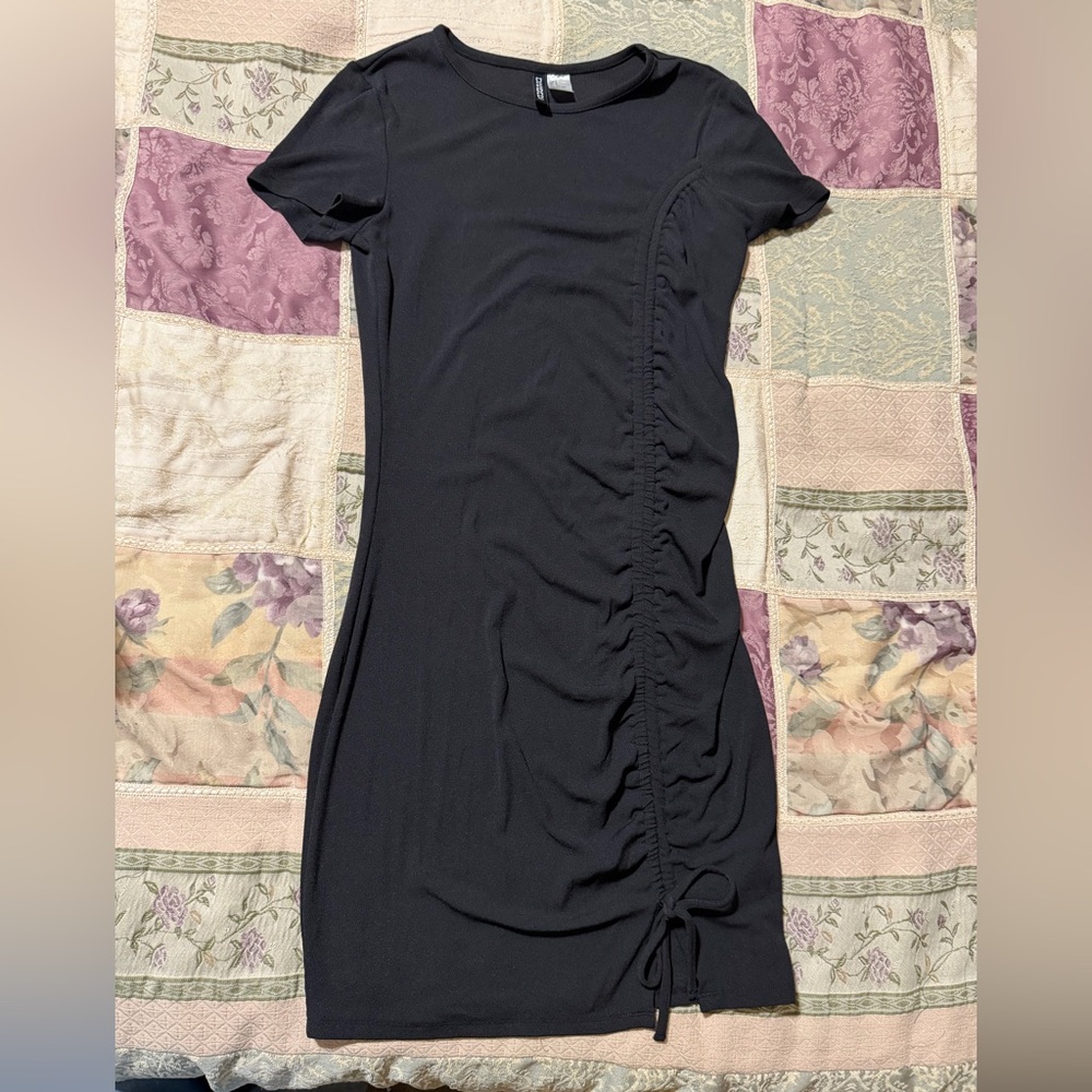 H&M Chic Black Ruched Mini Dress